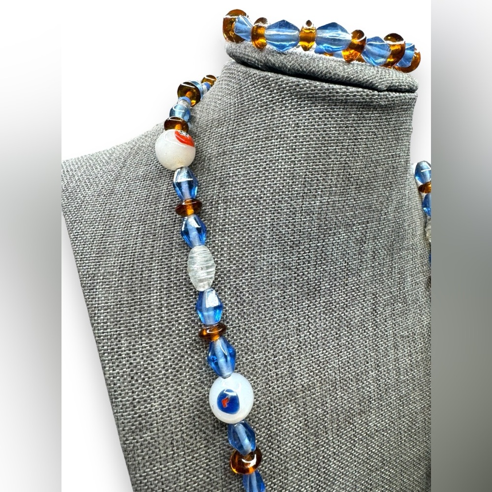 Upcycled Art Glass Necklace Bracelet Set - Picture 3 of 5